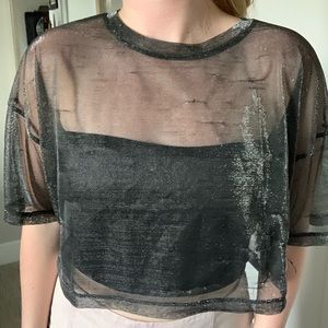 Sheer shiny glitter metallic crop top